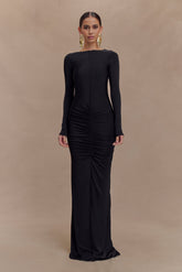 Louisa Long Sleeve Slinky Maxi Dress - Black